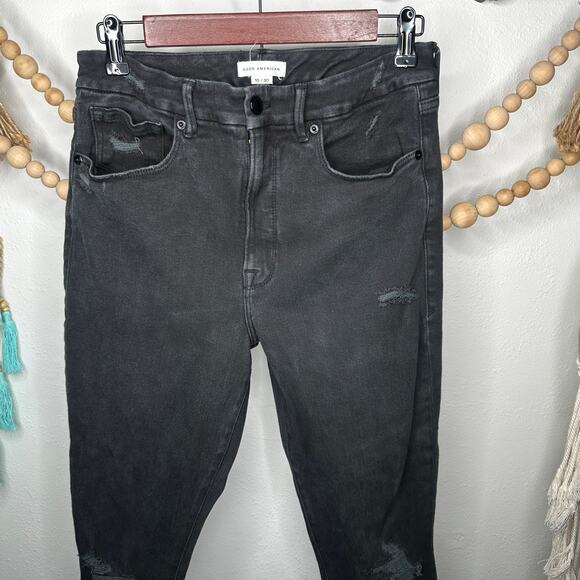 Good American Black Distressed Skinny Jeans - Picture 1 of 5